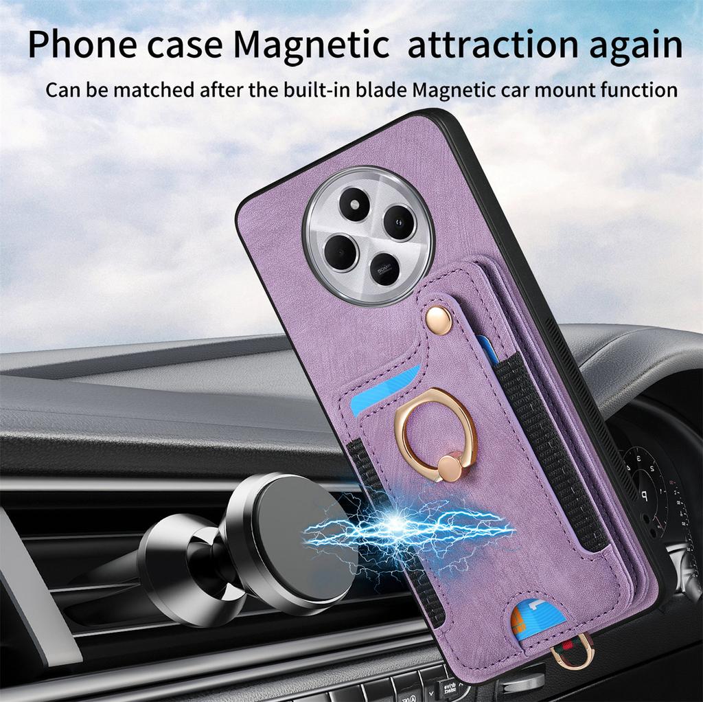 RFID Blocking Case For Xiaomi Redmi 14C 4G/14R 5G/Poco C75 4G Handbag Leather+TPU Phone Cover Card Slots,Ring Holder