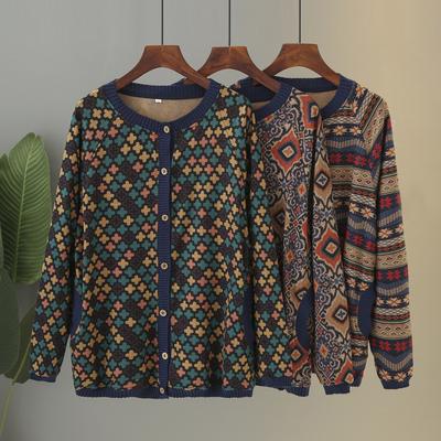 Maglione Cardigan a Maglia Autunno Inverno per Mezza Età e Anziani Giacca Donna Madre Ricamato Girocollo Comodo Top Anziana