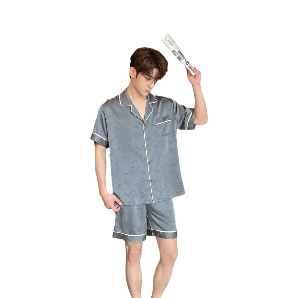Pajamas Men's Pajamas Summer Bing Silk Short Sleeve Shorts Thin New Bear Spring Summer Silk Loungewear Set N11