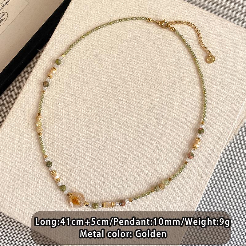 Small Fresh Natural Stone Bead Necklace New Set Jewelry Women's Stacked Clavicle Chain Trendy Accessories For Young Girls