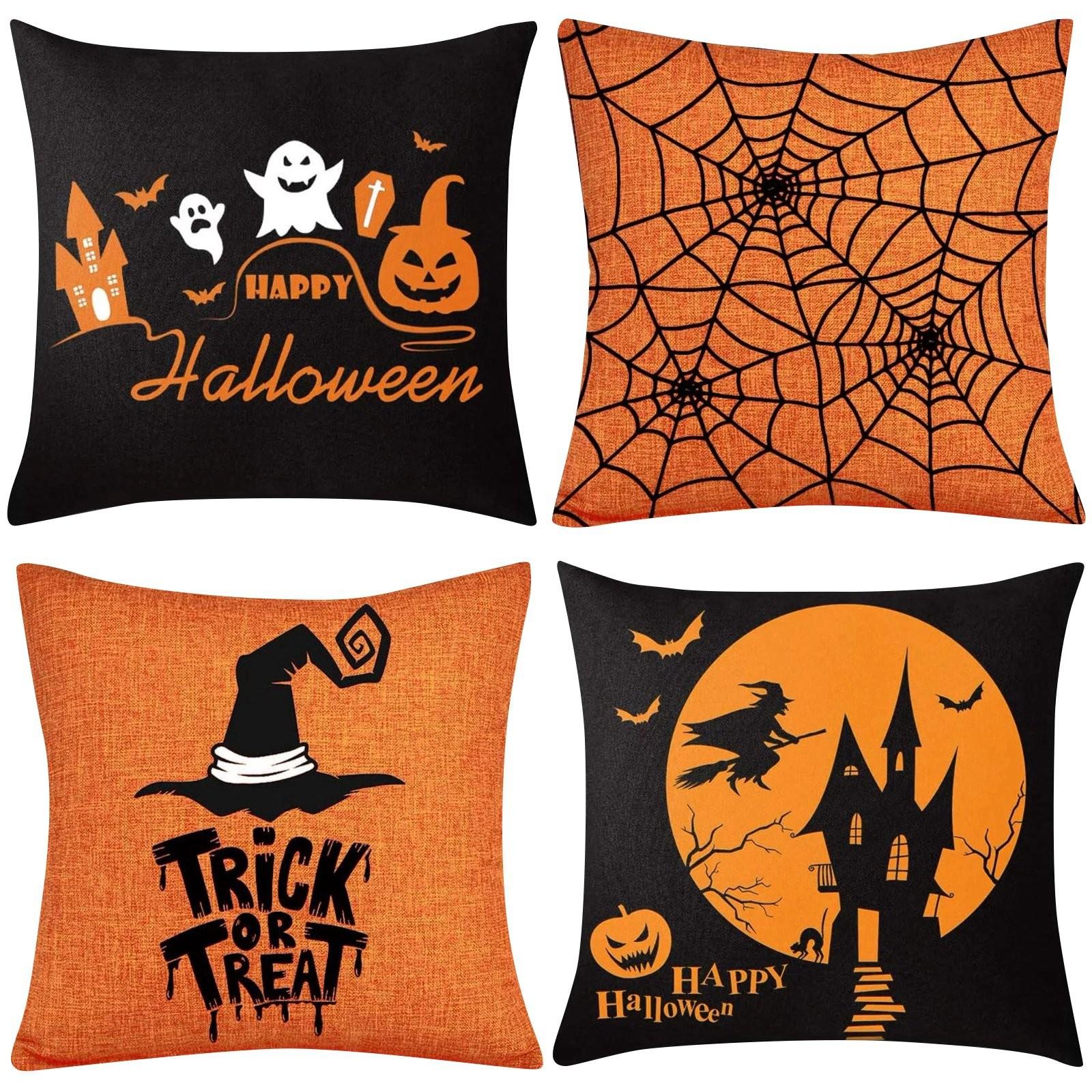 

17,7*17,7 дюймов Набор подушек на Хэллоуин Cushaw Head Series Льняной материал Чехол на подушку на Хэллоуин (Без ядра подушки) One Size оранжевый
