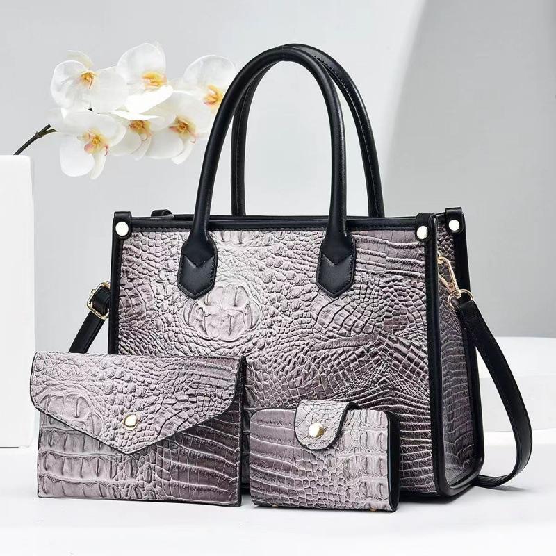 Three Piece Set, Mother Bag, Shiny Leather, Crocodile Pattern, Korean Version, Simple New Style Bag, Crossbody Bag, Big Bag, Women's Handbag