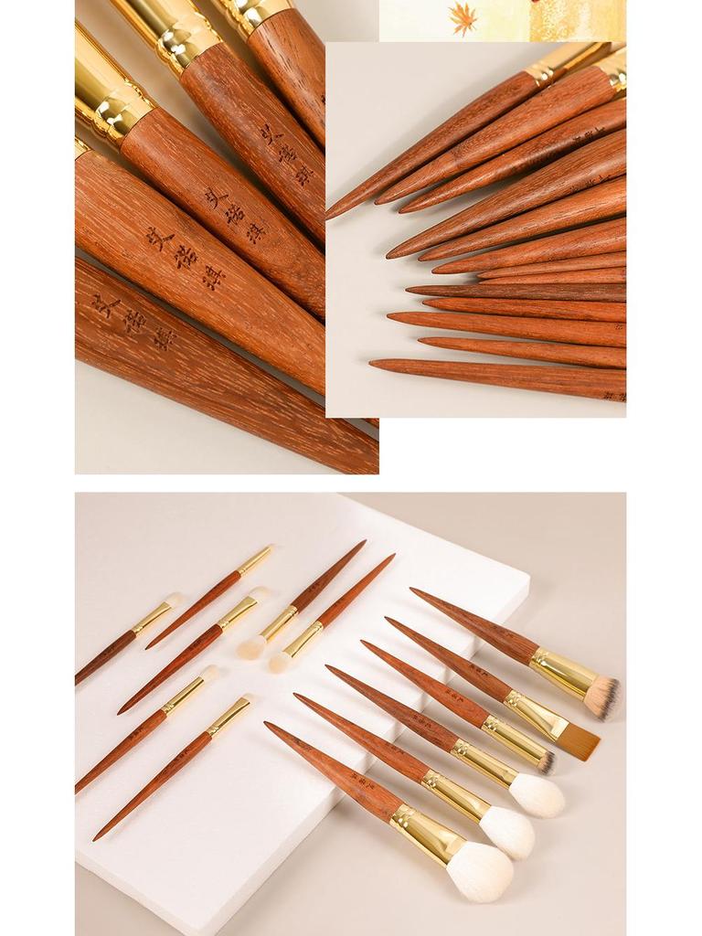 AINUOQI Light Orange Tea Makeup Brushes: F103 Blush, F202 Nose Shadow, F106 Concealer, Animal Hair.