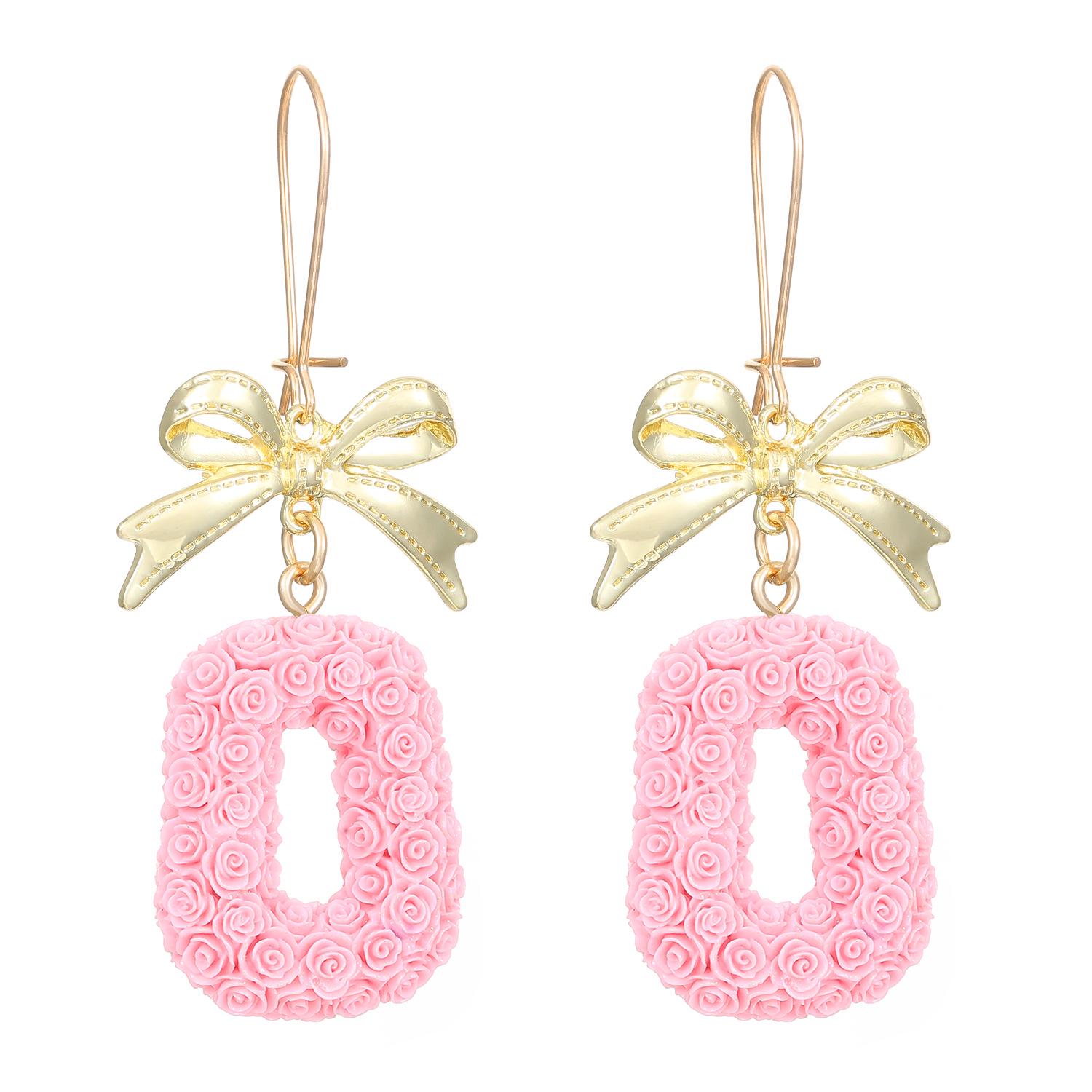 

European & American Bow & Rose Carved Square Dangle Earrings for Women