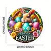 1pc Easter Bunny Floral Round Metal Sign 20x20cm Vintage Farmhouse Wall Art for Home Kitchen Garden Decor