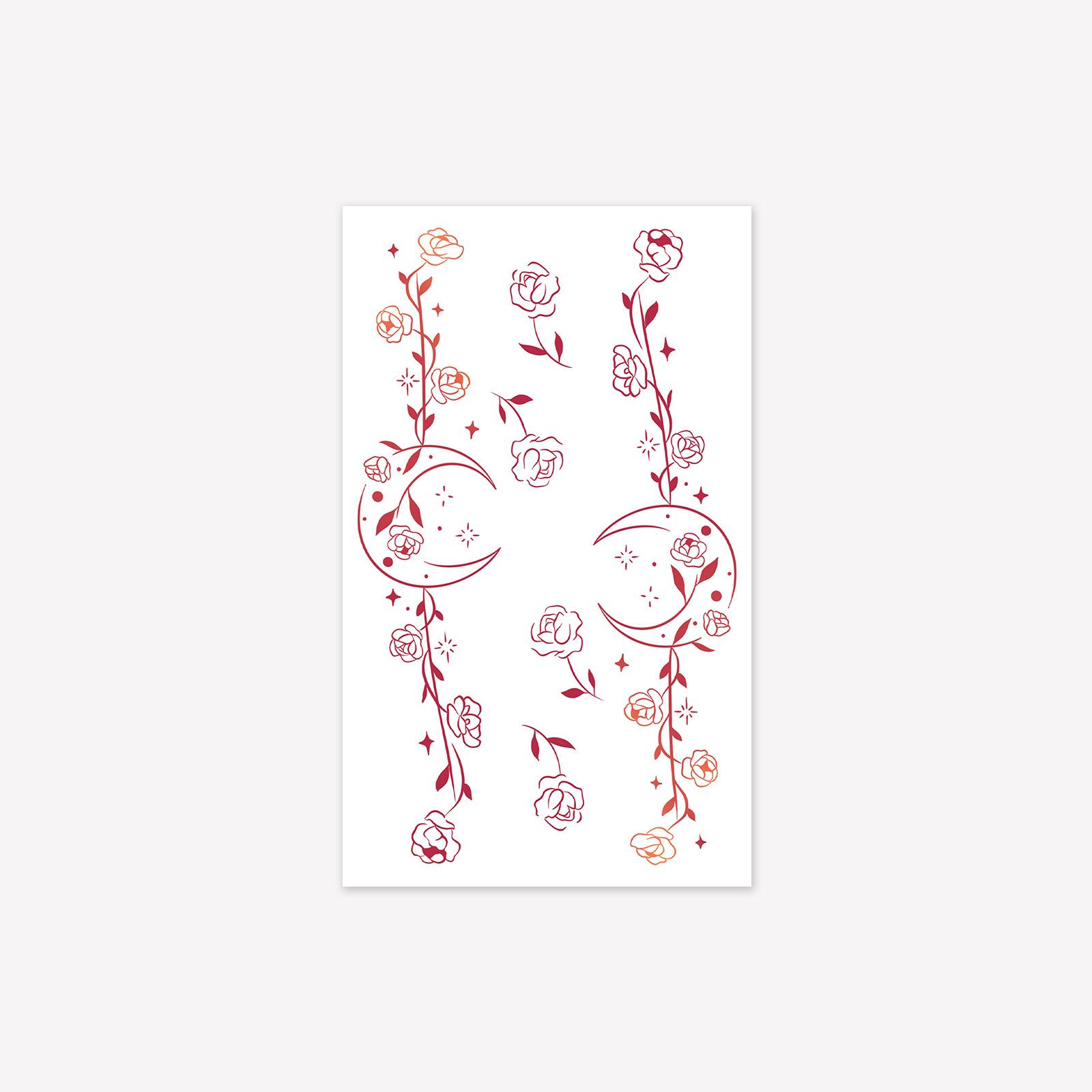 Red Moon Plain Flower Rose Totem On The Back Of The Hand Holiday Tattoo Tattoo 9*15CM