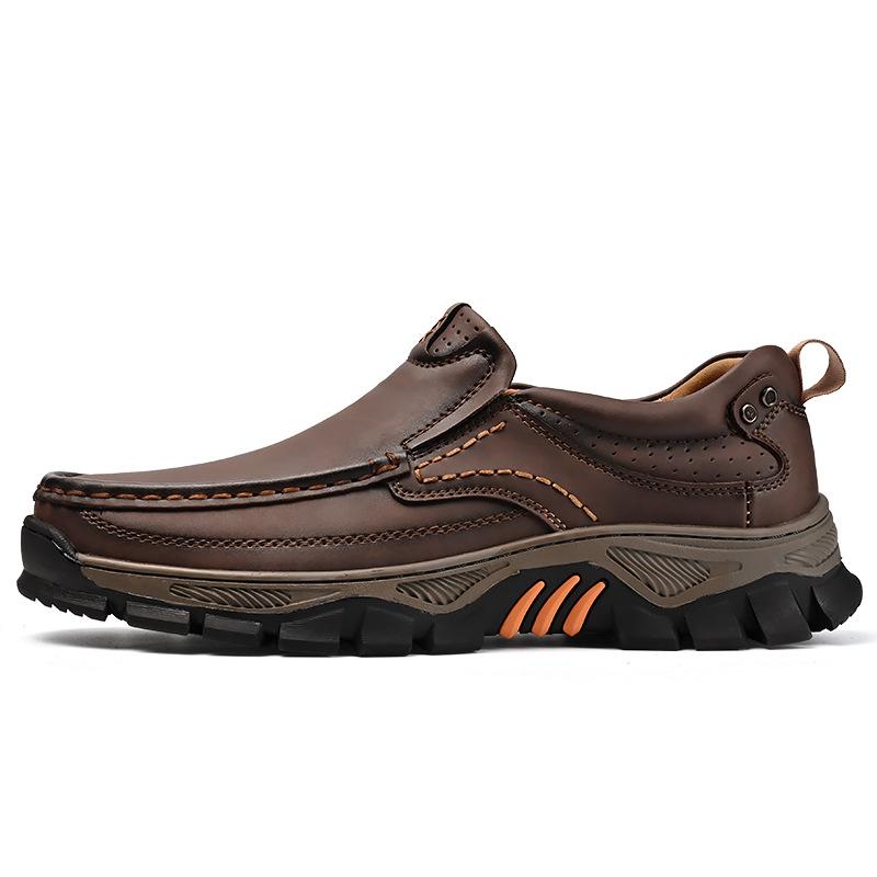 Men's Waterproof Slip On Faux Leather Hiking Shoes for Male Outdoor Non-Slip Walking Sneakers Casual Loafers Work Shoes Comfortable Short Boots