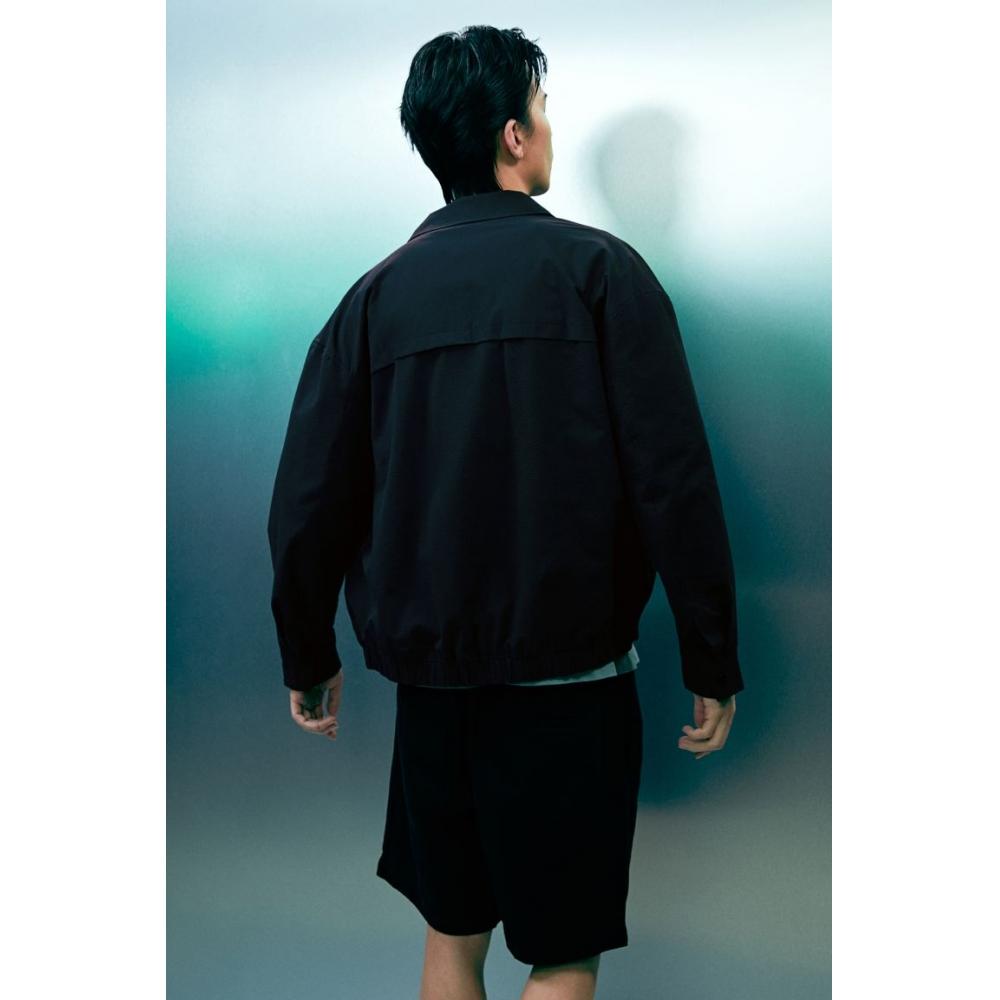 H M Waffle Texture Jacket Loose Fit Navy Blue