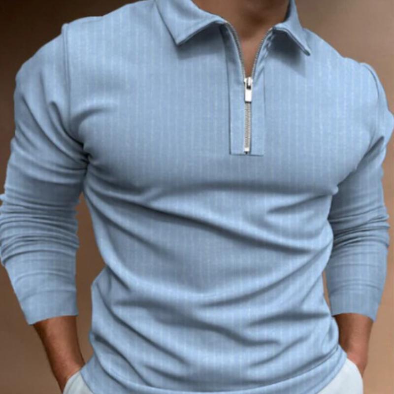 Autumn Top Men's Long Sleeves Basic Lapel Neck Tee Shirts Men Striped Polo T-shirt