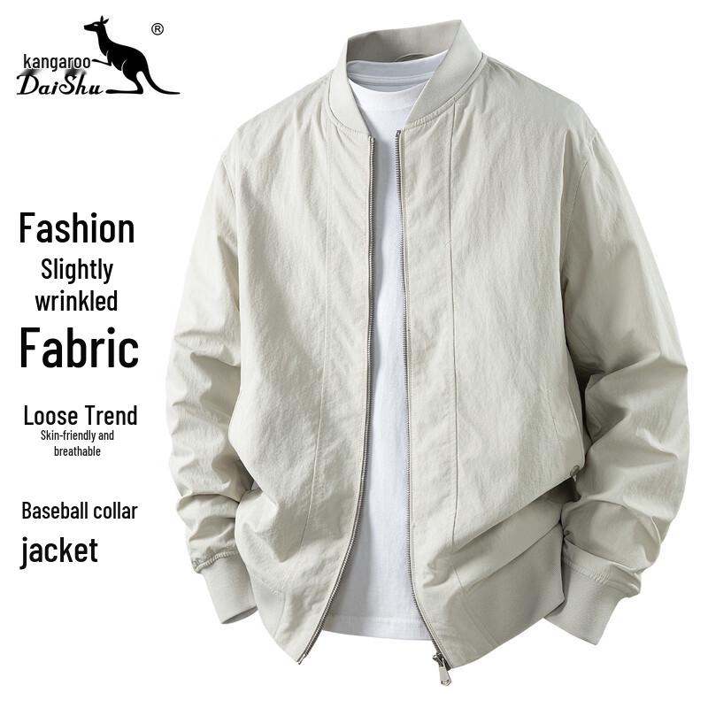 DAISHU Men s Fashion Crinkled Fabric Baseball Jacket L