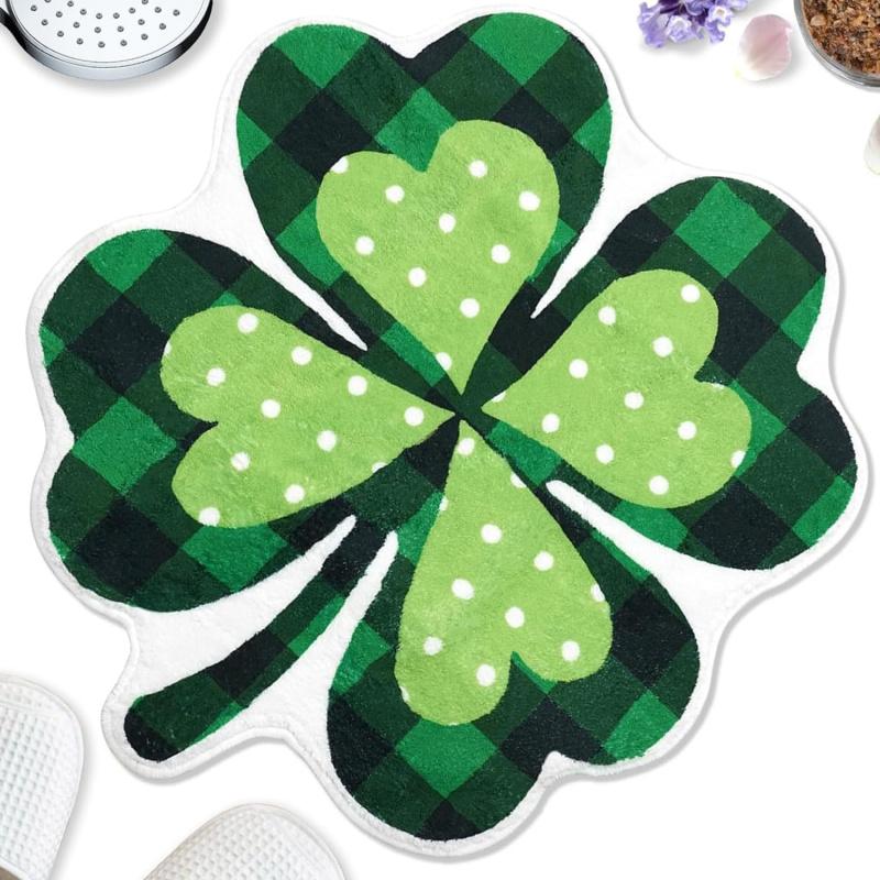 VIKAMA Saint Patrick's Day Four-Leaf Grass Mat Anti-Slip Water Absorbing Bathroom Floor Mat Entrance Door Mat Home Decoration