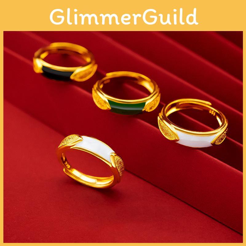 Versatile Copper Gold Plated Couple Rings With Elegant Open Design And Fashionable Black Green Stone Choices