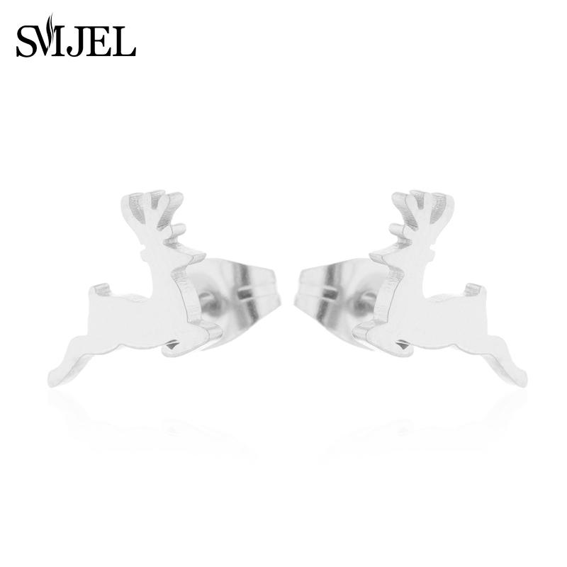 SMJEL Minimalist Silver Color Deer Horn Earrings Women Christmas Jewelry Cute Elk Antler Ear Studs Unique Tree Branch Earings