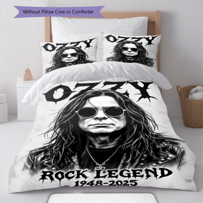 Ozzy Osbourne Black White Rock Legend Portrait Print 3 Pieces Duvet Cover Set Heavy Metal Bedding Bedroom Decor Without Pillow Core Comforter