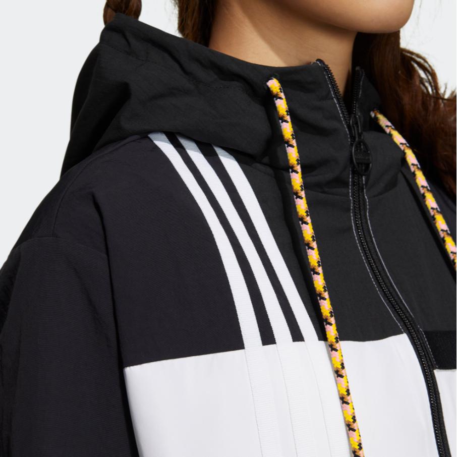 Adidas Neo W Util Wb3 Color Block Drawstring Loose Hooded Long Sleeve Jacket Women jackets Black White HN2321