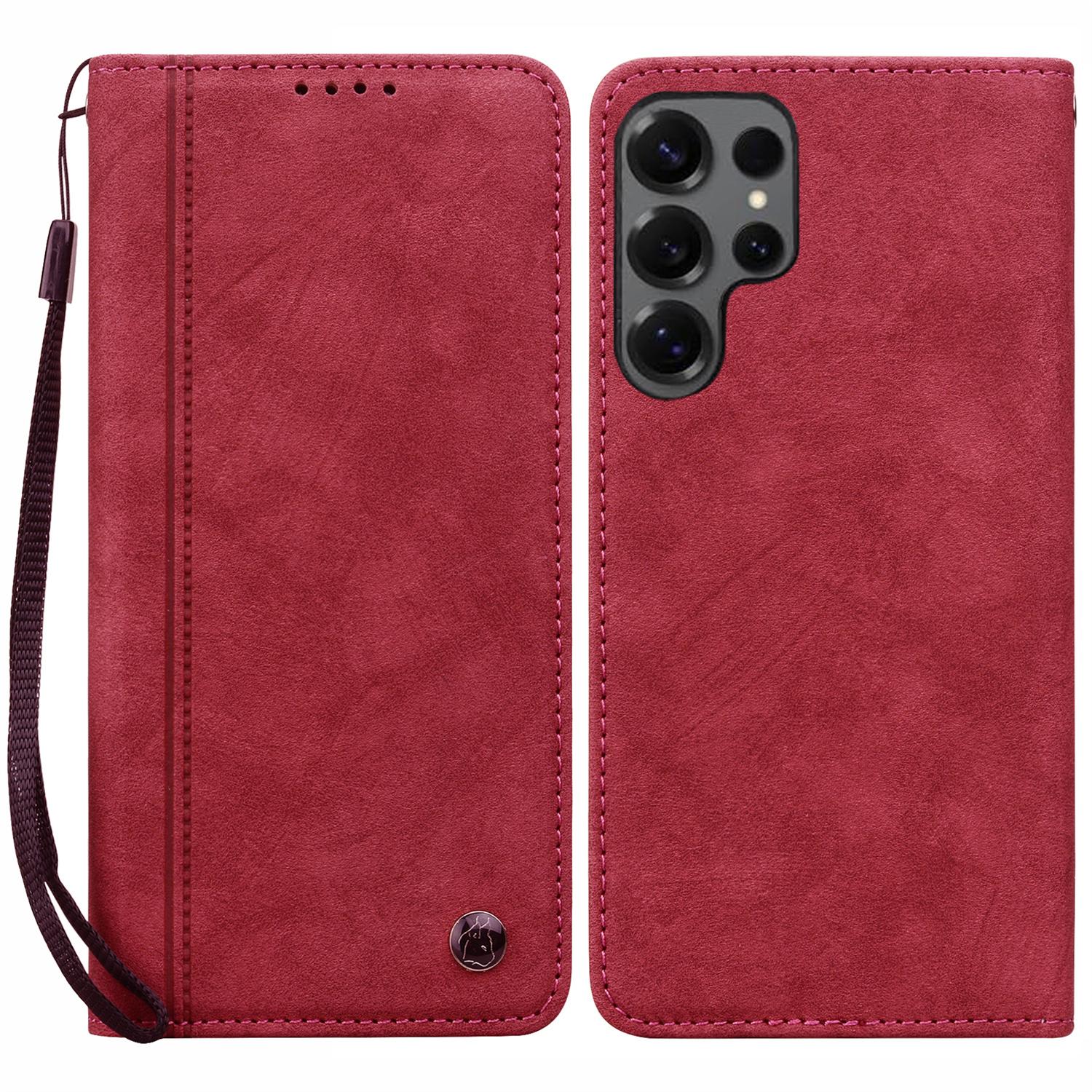 

Для Samsung Galaxy S25 Ultra Чохол з лінійним візерунком Гаманець Шкіряний чохол для телефону з ремінцем Red