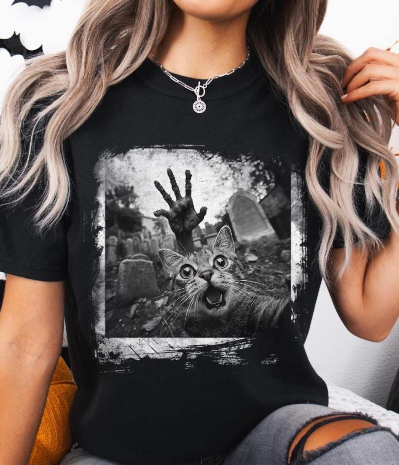 Found Footage Selfie Cat Zombie Shirt, Monster Shirt, Selfie Cat Halloween Line, Cat lover Shirt, Zombie Lover Shirt, Spooky Halloween Gift S