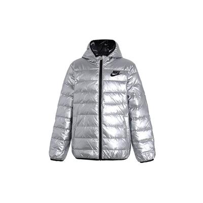 Kids Full-Zip Shiny Hooded Logo Down Jacket Winter Kids Outerwear Silver NY2142032GS-005