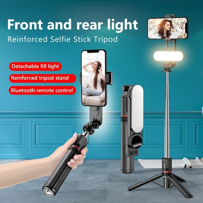 Wireless Selfie Stick Tripods Stand Foldable Monopod With LED Fill Light Bluetooth Remote Control For Smart Phone Shooting Live