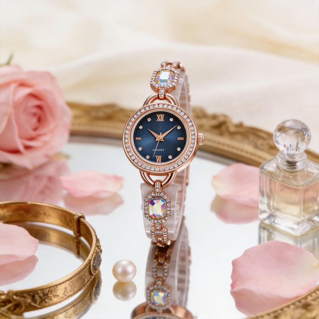 Womens Alloy Wristwatch With Sparkling Beads And Quartz Movement For Daily Use