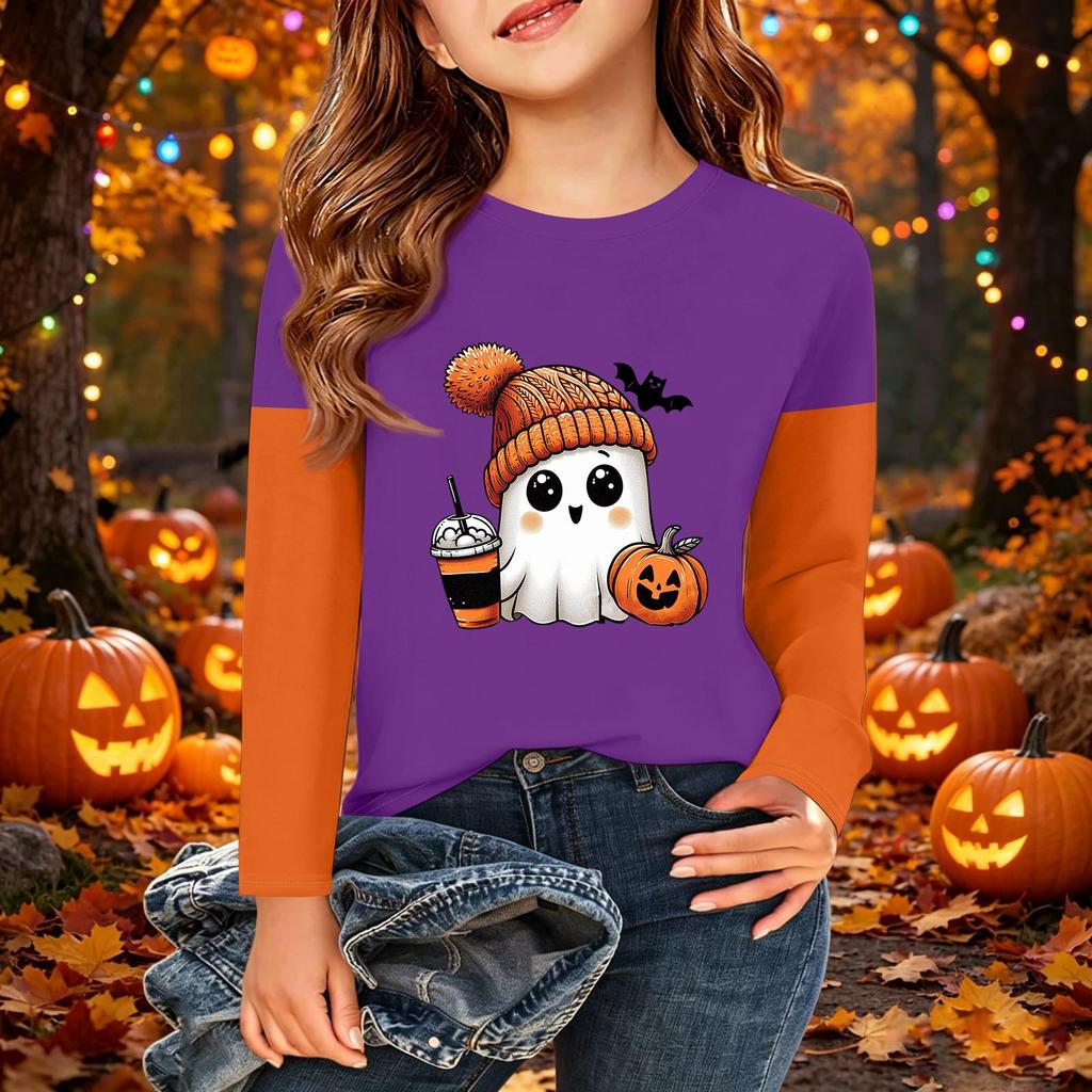 Kids' Halloween Printed Long Sleeve T-Shirt Casual Neck Top for Boys Girls