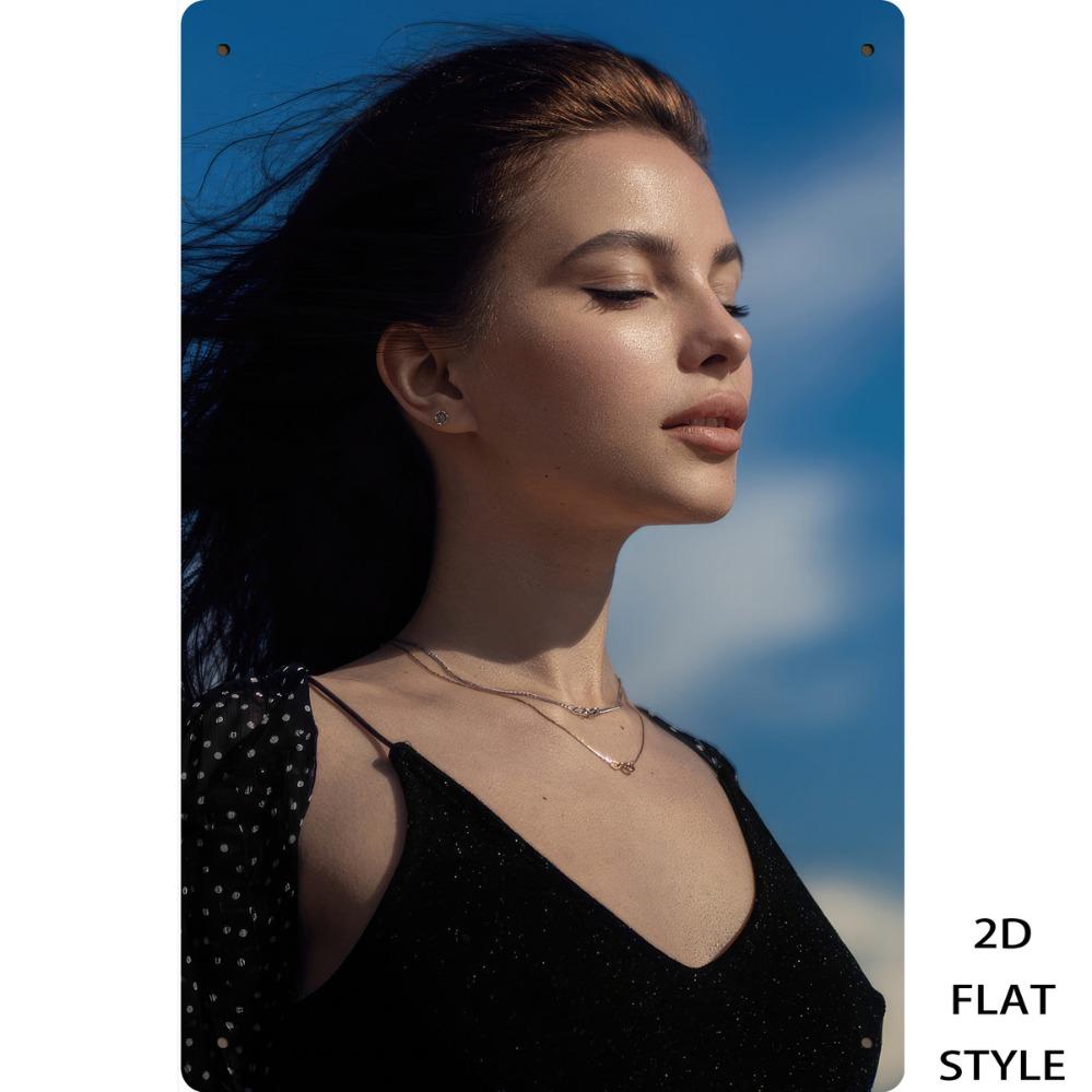 

HD Metal Tin Sign Serene Brunette in Black Glitter Camisole with Polka Dot Sleeve Retro Wall Decor for Man Cave Summer Outdoor 20x30cm（7.8x11.8inch）