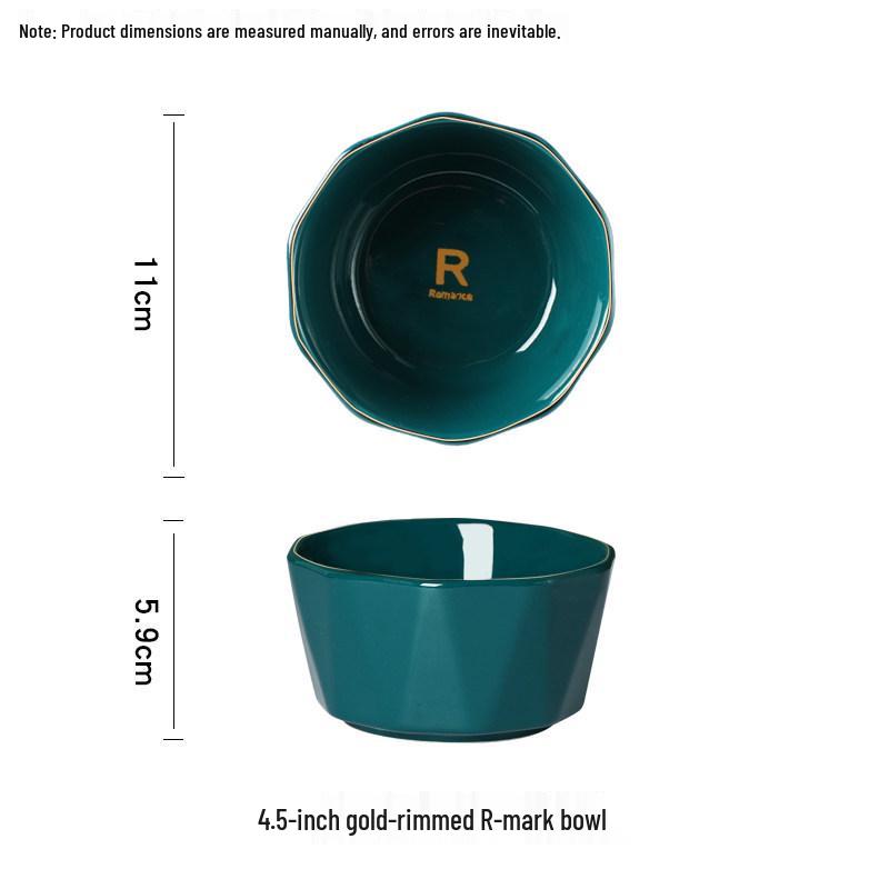 Luxury Peacock Green Tableware Set: Gold-Rimmed Bowl & Plate