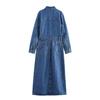 2025 Spring Women's Casual Loose Denim Midi Dress with Button Decor