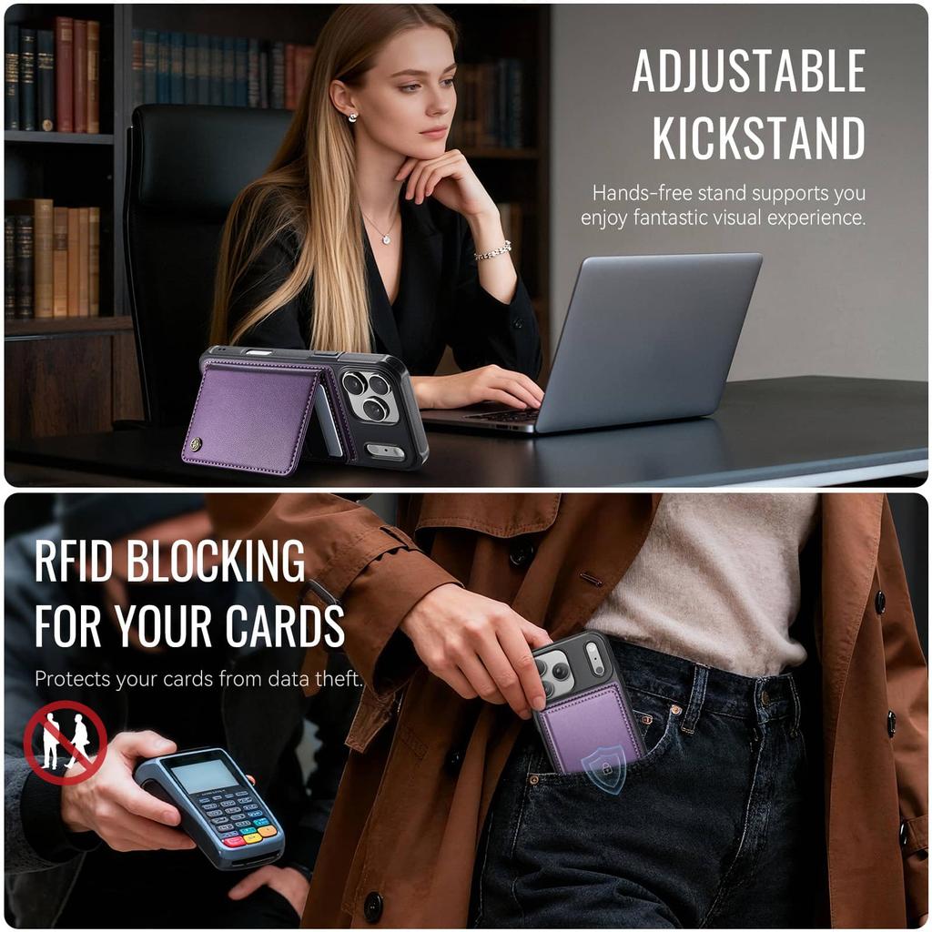 Wallet Case for iPhone 17/Air/16e/15/14/13/12/11 Pro Max 16 Plus Magnetic Card Holder RFID Detachable Kickstand Shockproof Cover