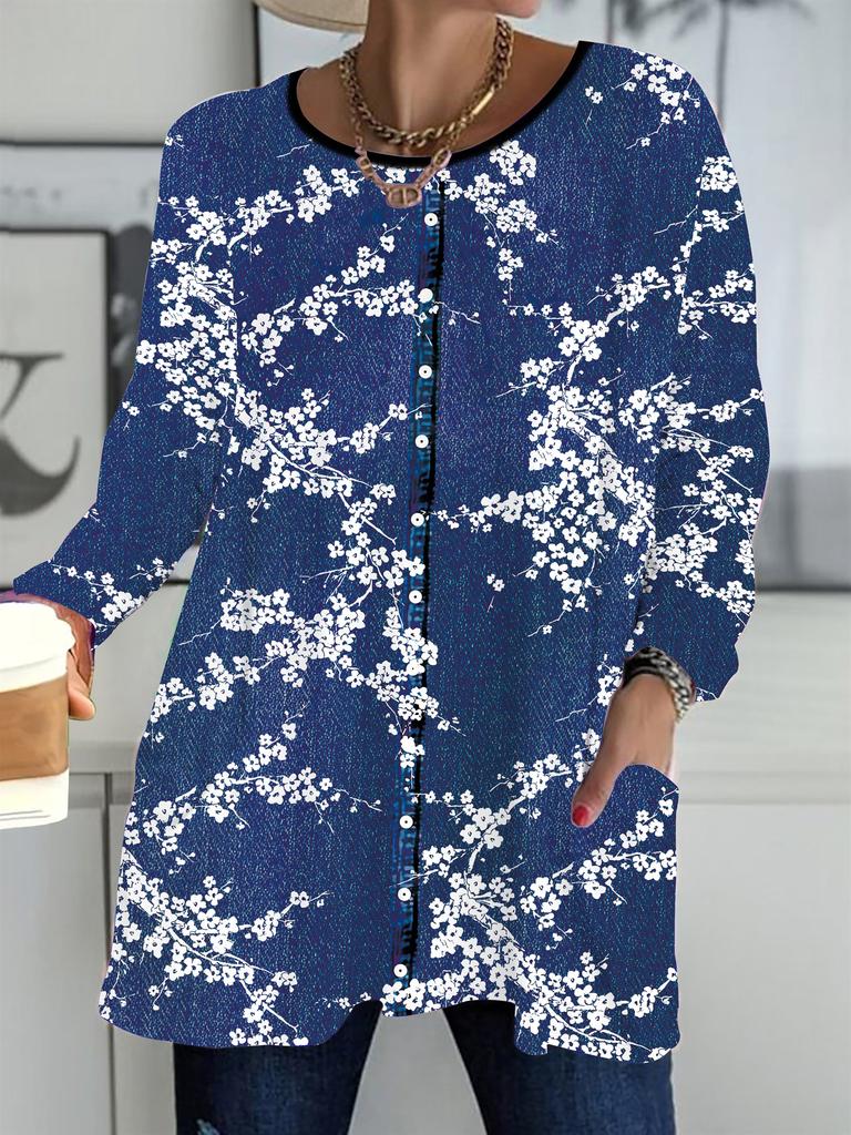 2025 Autumn Winter New Plus Size Women's Tops, Cowboy Pattern 3D Print Fashion Crew Neck Long Sleeve T-Shirts