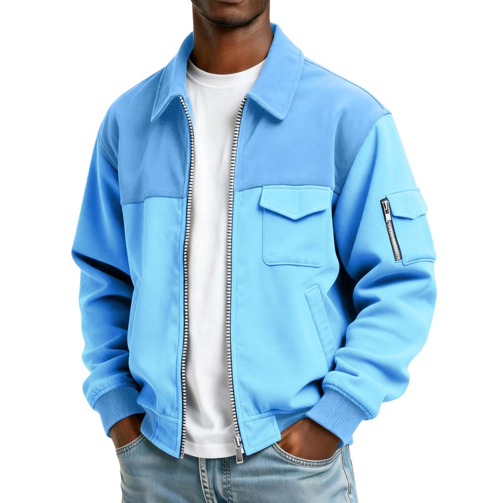 Men's Solid Color Pocket Zipper Jacket Men's Sports Large Size Casual Jacket