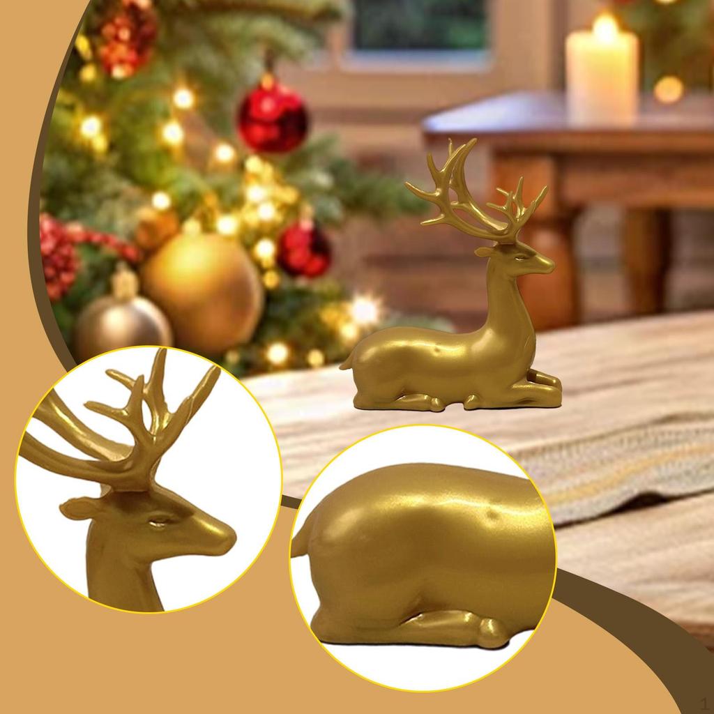 Elk Statue Animal Sculpture Collectable Modern Ornament Art Craft Deer Figurine for Desk TV Cabinet