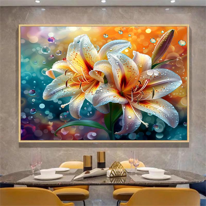 5d DIY Diamond Painting Cross Stitch Colorful Lily Flowers Diamond Embroidery Mosaic Full Round Drill Home Decor Crafts