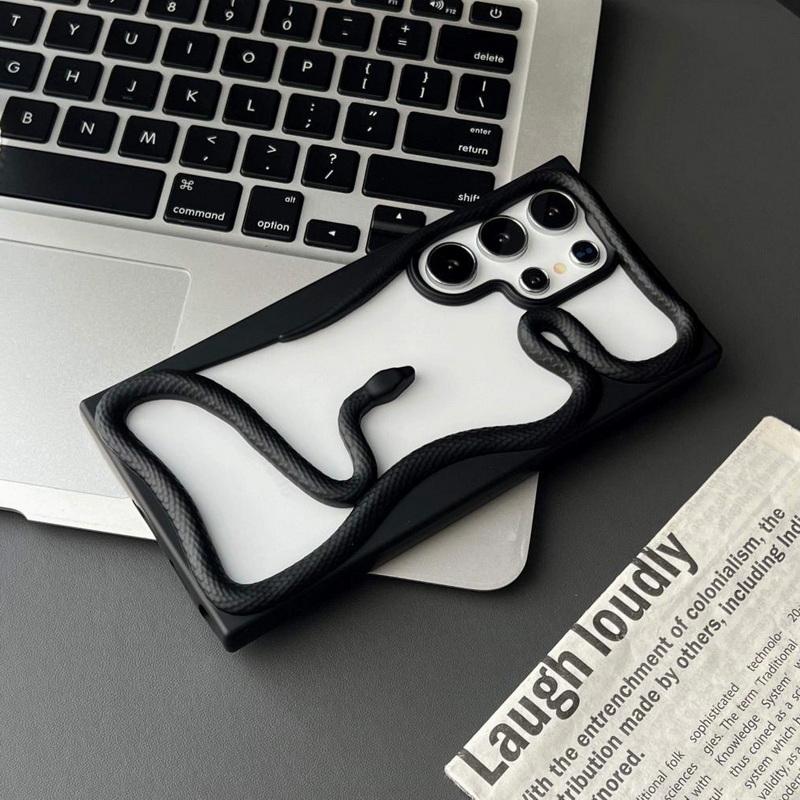 Silikonový kryt s 3D hadím pokovením, nárazuvzdorný, měkký, dutý, pro Samsung S25 Ultra S24 S23 FE S22 A56 A16 A36 A55 A06 A15 A26