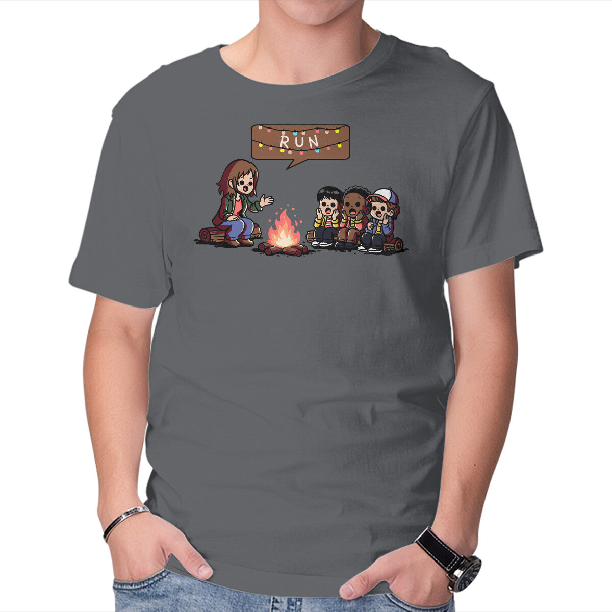 Unisex Crew Neck T-Shirt Scary Lights Graphic Short Sleeve Casual Tee L