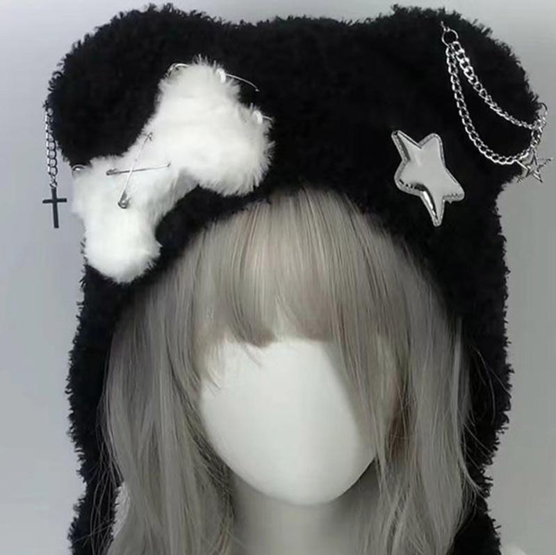 Winter Cartoon Caps with Ear for Halloween Furry Caps Unisex Winter Headgear Accessory Outdoor Use