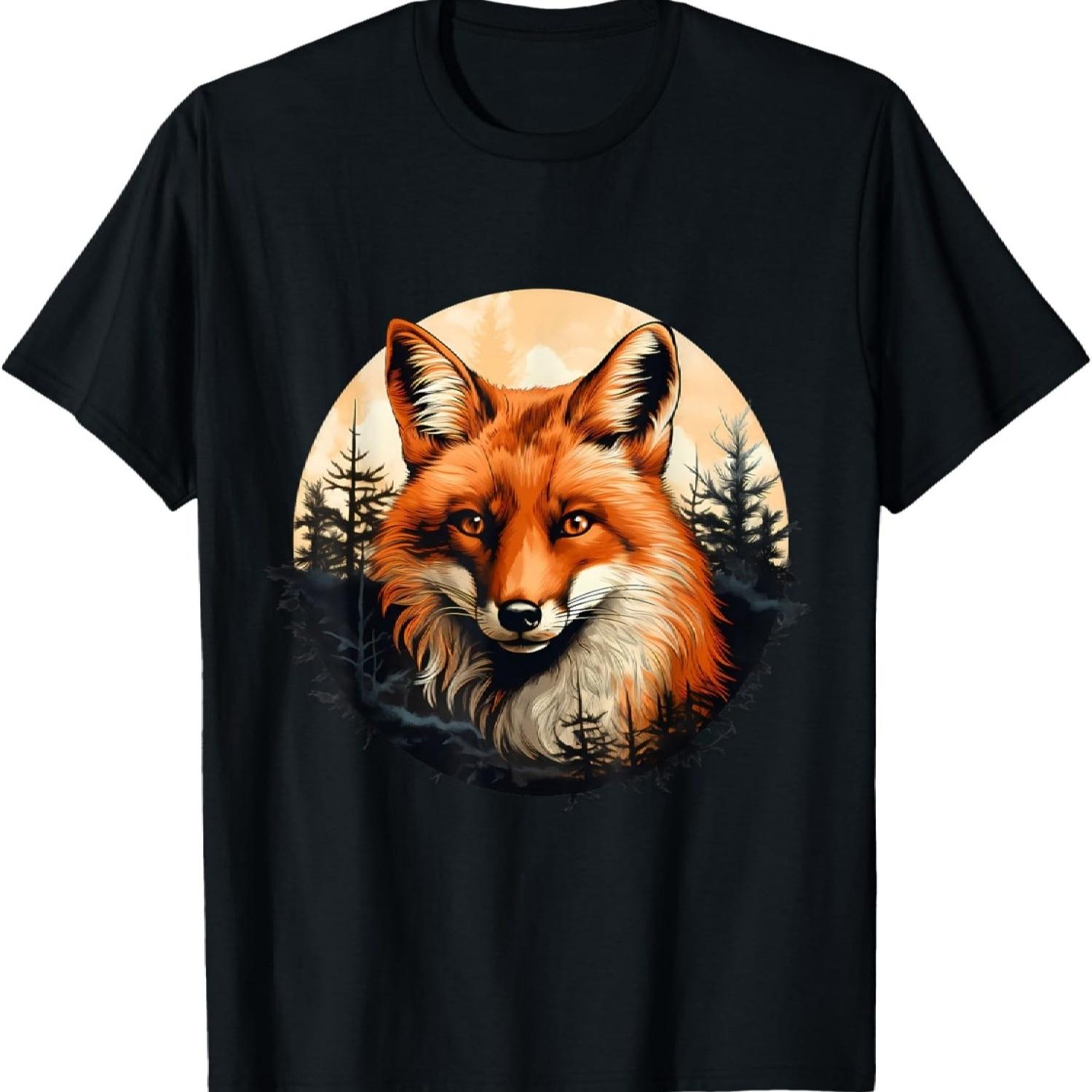 Fox Portrait Forest Wildlife Artwork Motif Animal Lovers T-Shirt S