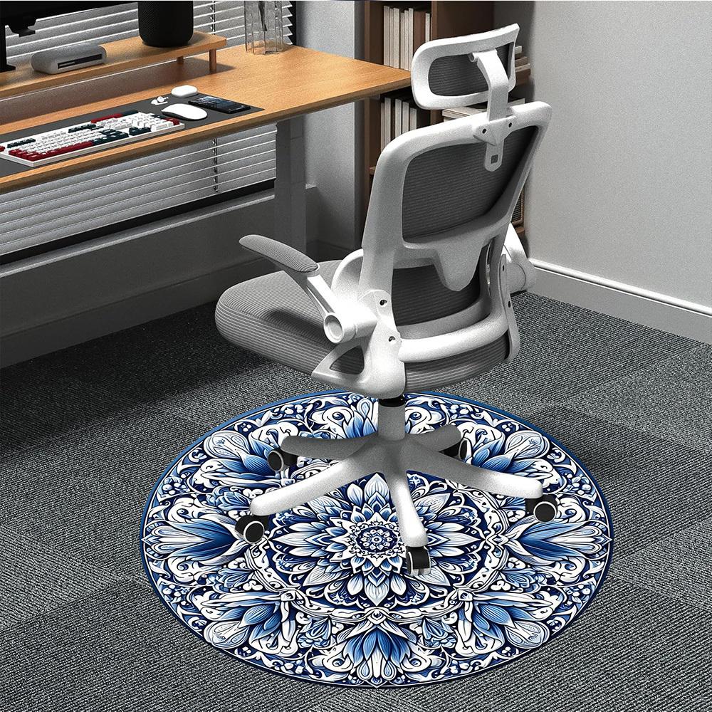 

1PC Blue White Mandala Chair Carpet for Office Non-Slip, Lightweight, Machine Washable Rug for Office, Sleeping, Room - Holiday Decoryy251009080 80cm by 80cm