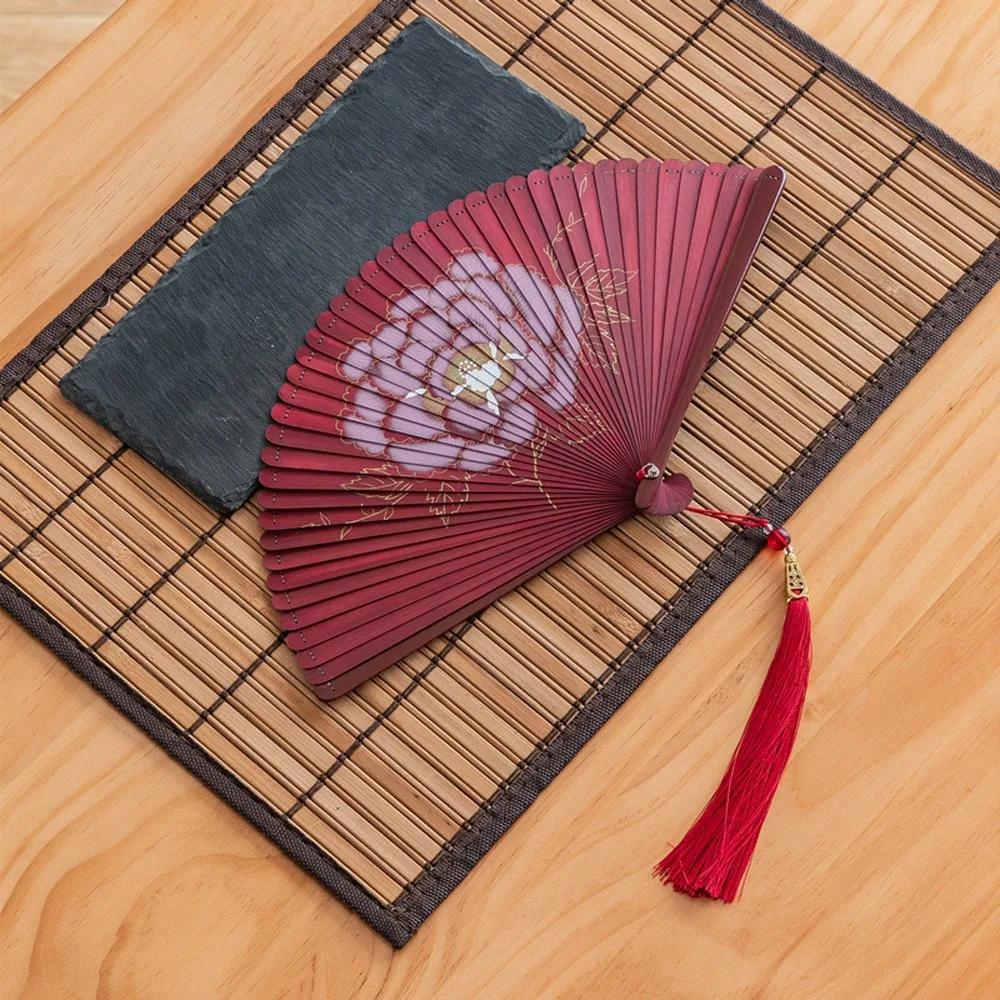 Chinesischer Stil Japanischer Klassischer Faltfächer Antiker Stil Schwarzer Faltfächer für Damen Handgefertigt Exquisite Handfächer