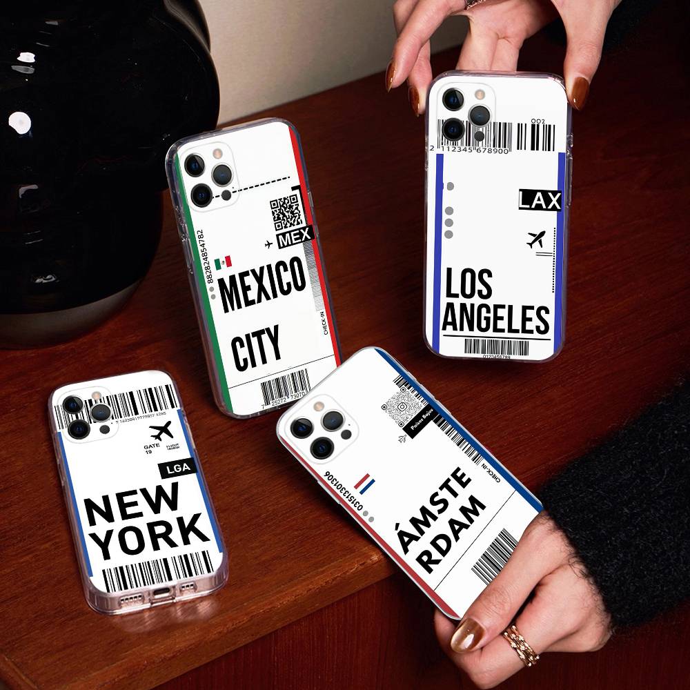Funny World City Tourist Ticket Label Phone Case For iPhone 17 16 15 14 13 12 11 Pro Max Plus Mini Clear Soft Shell Thin Tpu