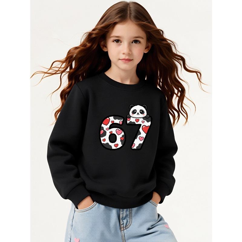 European Sizes  Kids' Casual Sweatshirt Printed Round Neck Pullover, Kids' Round Neck Sweatshirt with Fashion "67" Theme Feature Print for Kids