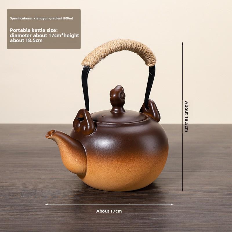 Outdoor Indoor Charcoal Tea Kettle with Hook Glass Cup for Home Use