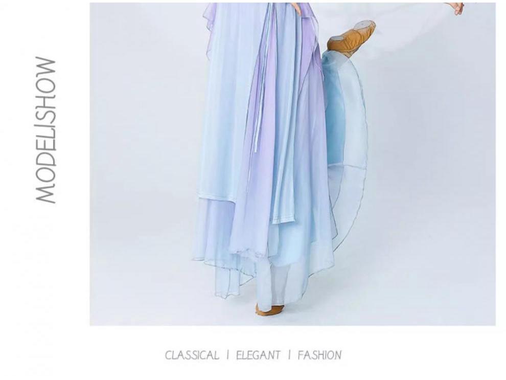 Purple Gradient Classical Dance Qipao Dress - Flowing Collar Performance Costume for Women