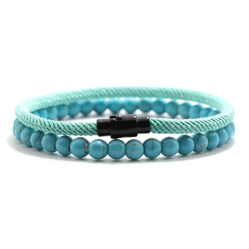 New 2Pcs Men Bracelet Set Lucky Red Thread Braslet 6mm Natural Onyx Tiger Eyes Stone Strand Braclet Pulseria Homme Beach Jewelry