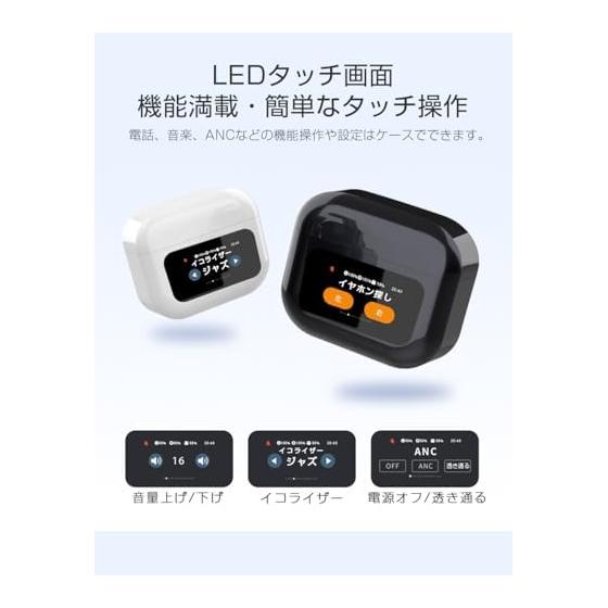 Bluetooth 5.4 completely wireless earphones with touch display, LCD case, ANC, entosound, built-in microphone, HiFi, high fidelity, hands-free