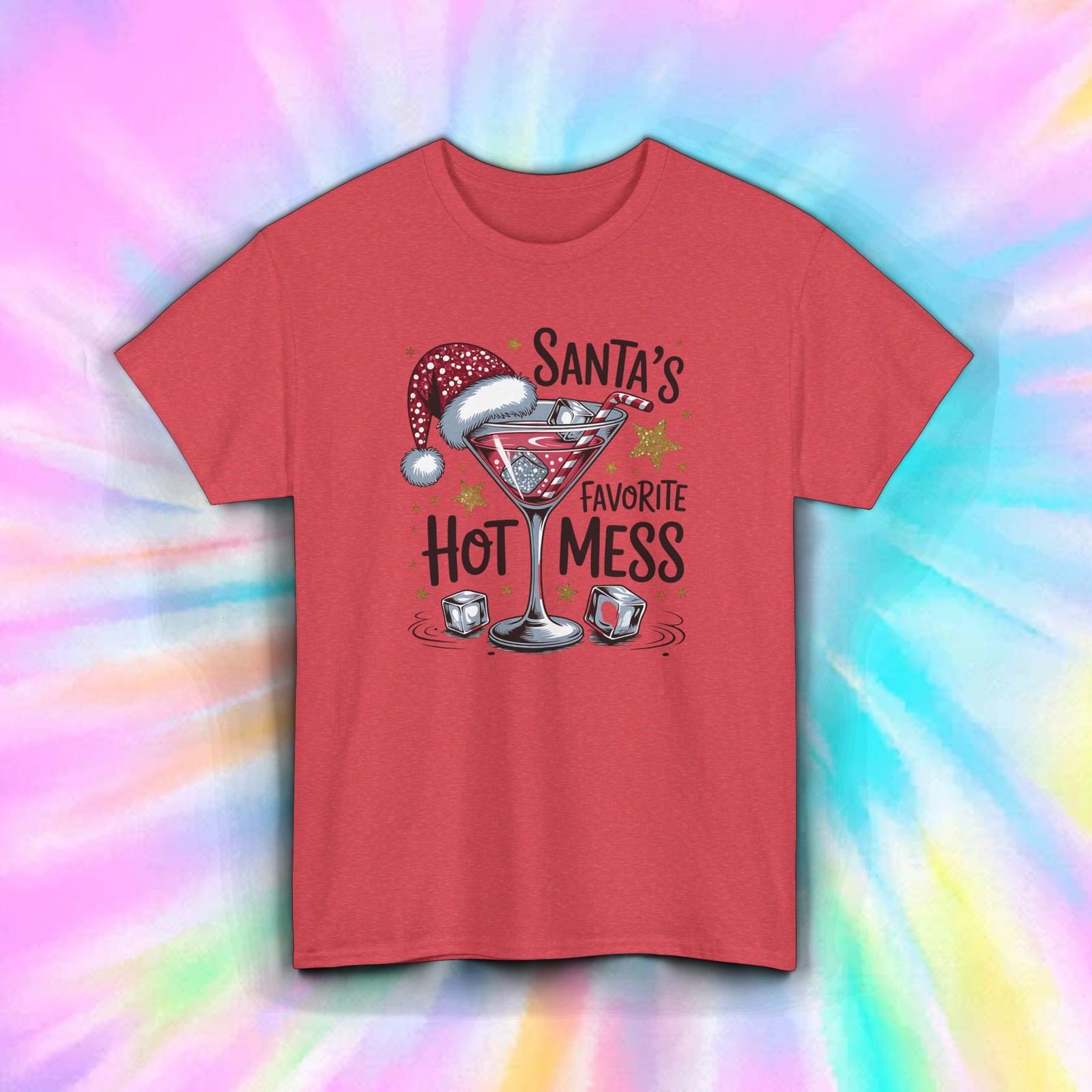 Funny Santa Hot Mess T Shirt Christmas Cocktail Holiday Graphic Tee S-5XL XXL