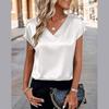 Damen Oberteile Mode Lässig V-Ausschnitt Kurzarm Bluse Business Lässige Oberteile Satin Seide Sommerhemd Arbeits Tuniken Oberteile