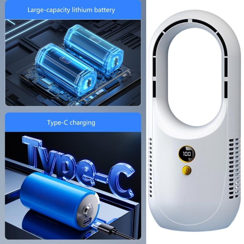 Bladeless Tower Fan USB Outdoor Fan Large Battery Rechargeable Fan Cooling Fan ABS Texture for Travel and Camping