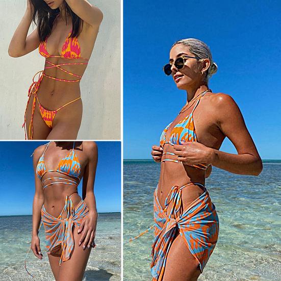 

3 шт./компл. купальный костюм с принтом тай-дай, дышащий женский купальник с открытыми плечами, одежда для водных видов спорта