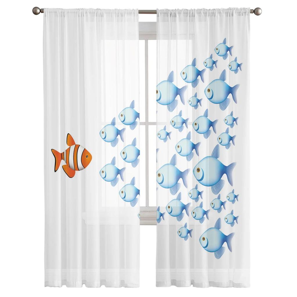 Carp Animal Fish Geometric Tulle Curtains For Living Room Sheer Curtain Bedroom Voile Decorative Window Treatments